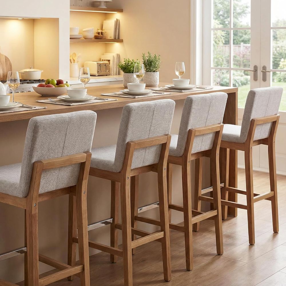 Home Bar Stools - Set of 4 30 Grey Upholstered