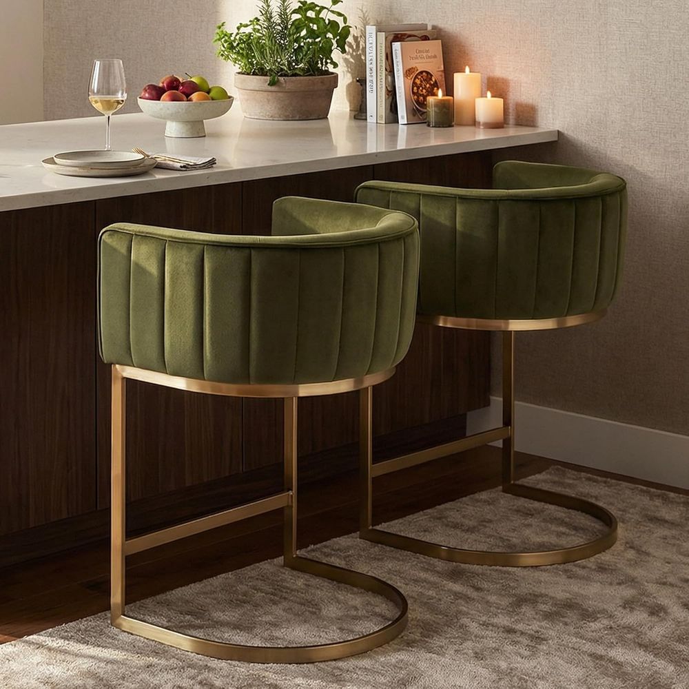 Home Bar Stools - 24 Velvet Upholstered Counter Height Bar