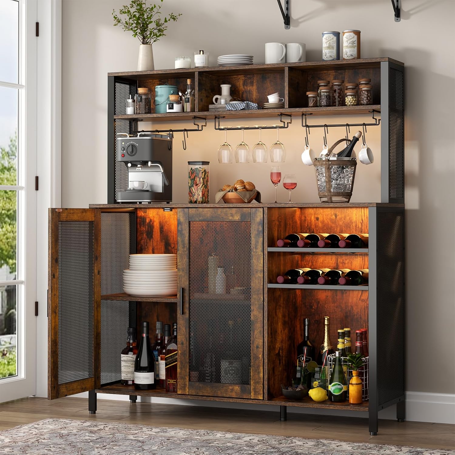 Home Bar Setup - Wine Bar Cabinet with LED Lights,