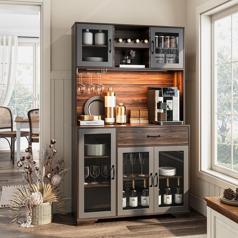 Home Bar Setup - 71 Tall Pantry Cabinet with Glass