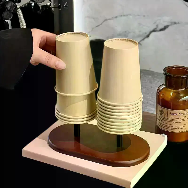 Home Bar Supplies - Paper Cup Storage Holder Wooden Material