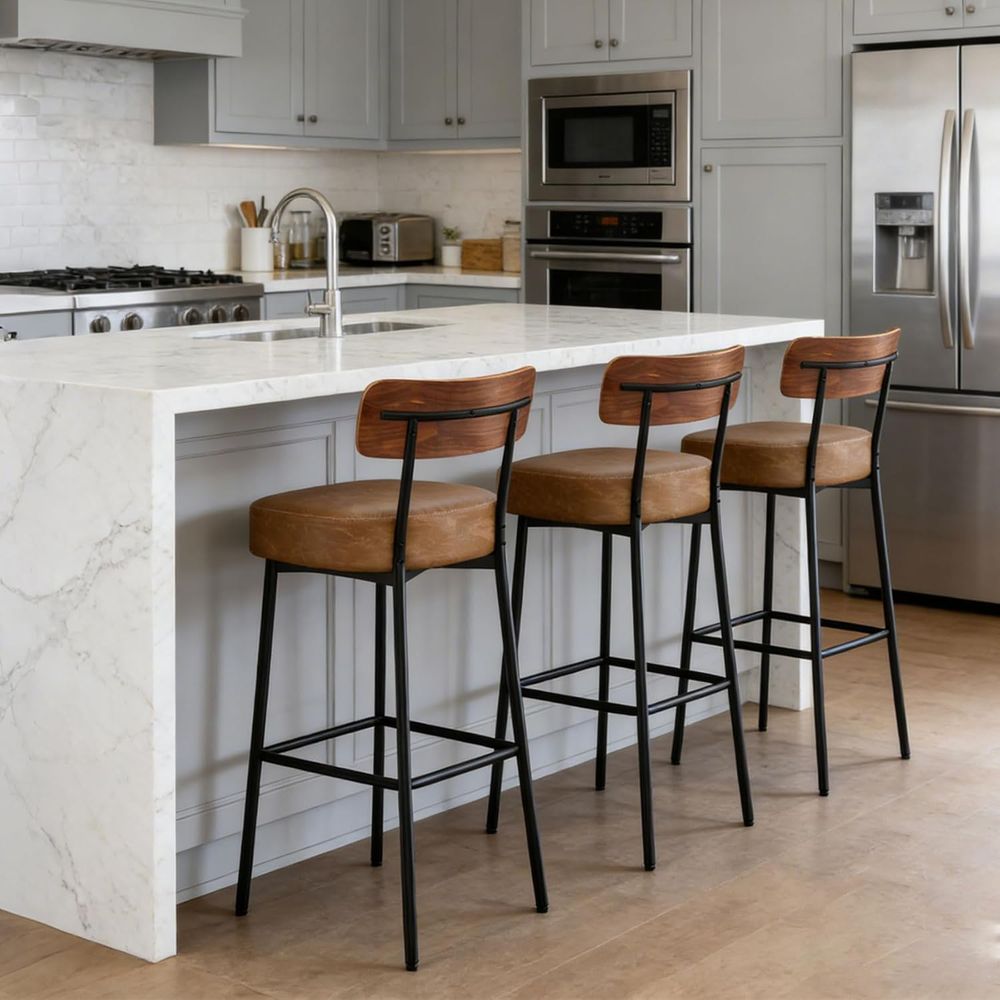 Brown Bar Stools Set o 3, Leat – обзор и цена Home Bar Stools