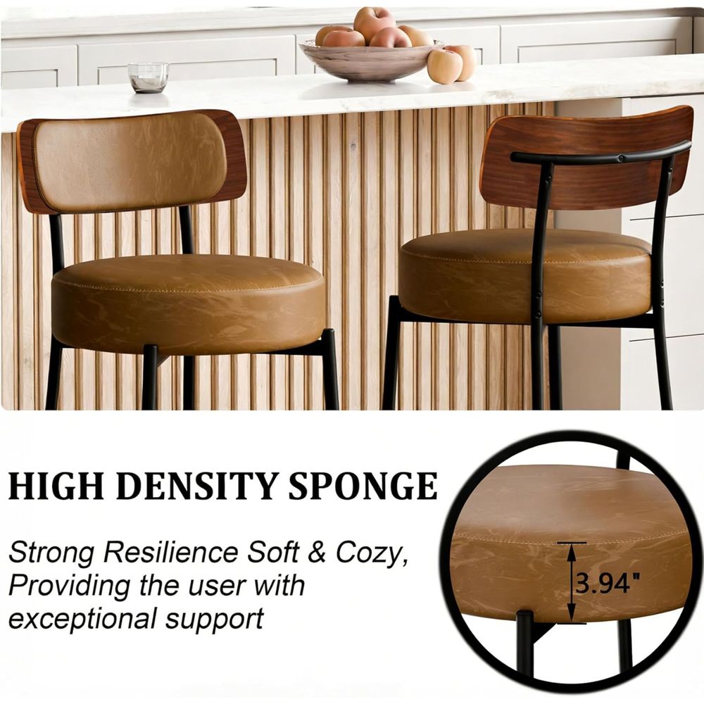 Brown Bar Stools Set o 3, Leat – обзор и цена Home Bar Stools