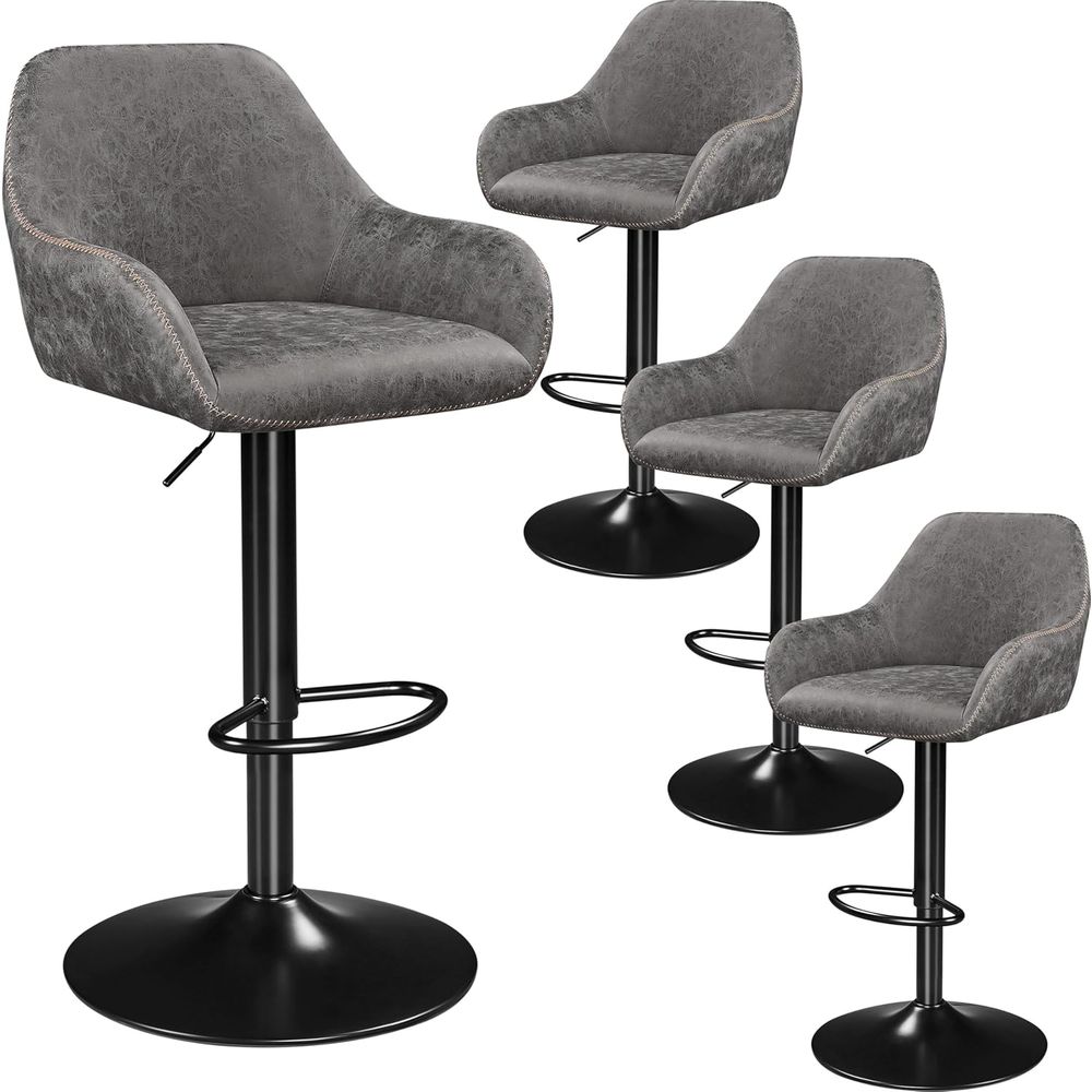 Set of 4 Grey PU Leather Swive – обзор и цена Home Bar Stools