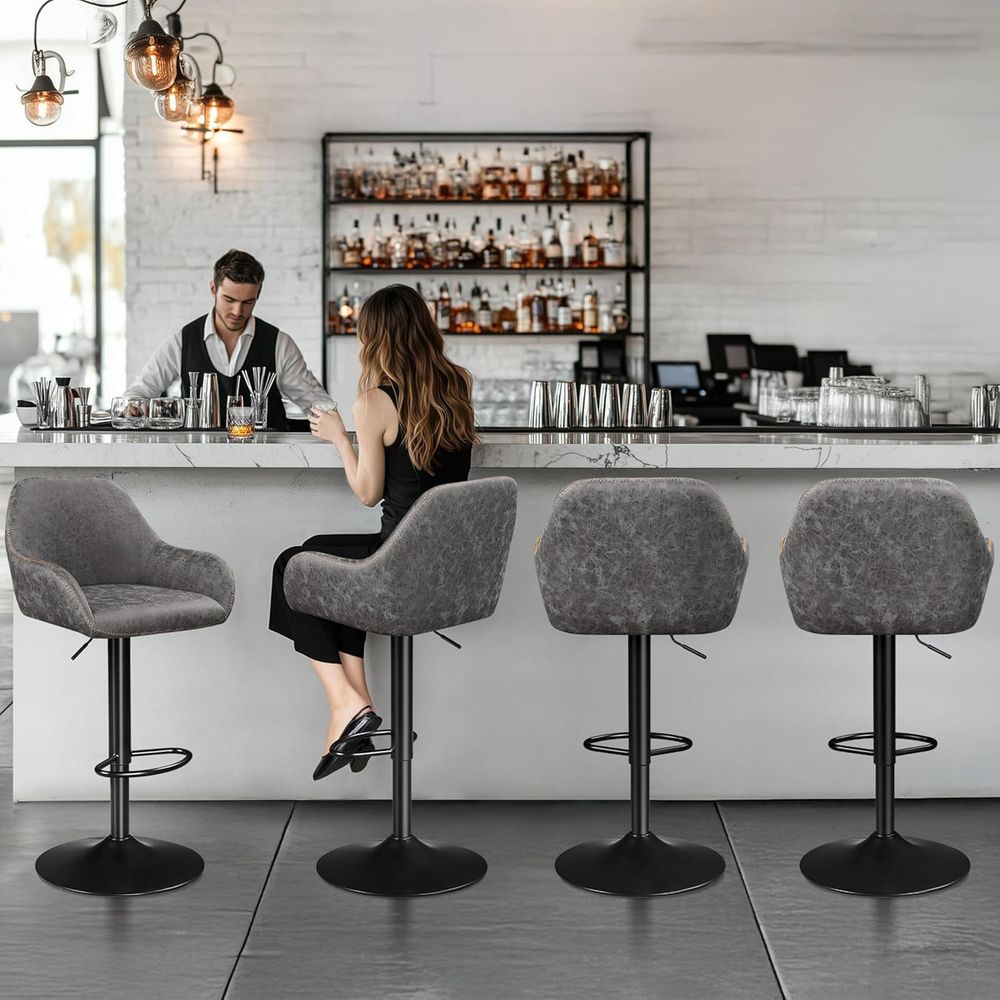 Set of 4 Grey PU Leather Swive – обзор и цена Home Bar Stools