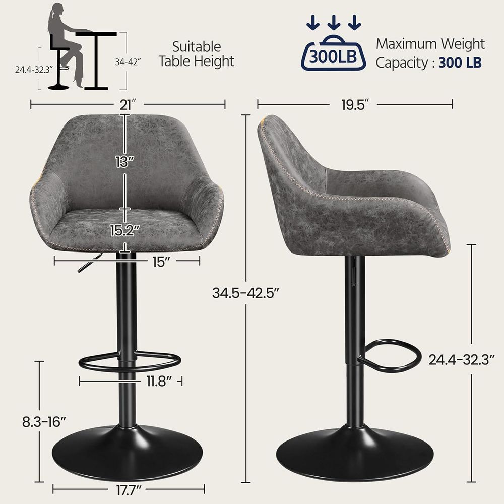 Set of 4 Grey PU Leather Swive – обзор и цена Home Bar Stools