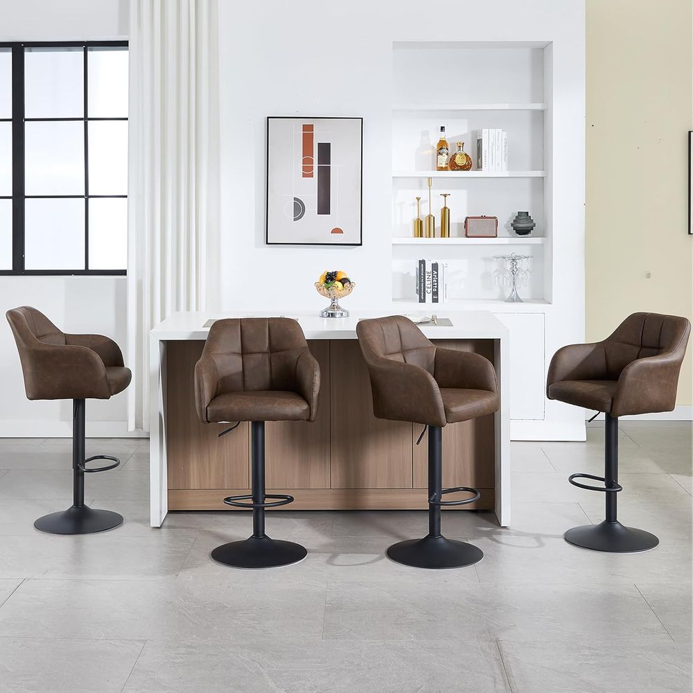 Set of 4 Swivel Leather Bar St – обзор и цена Home Bar Stools