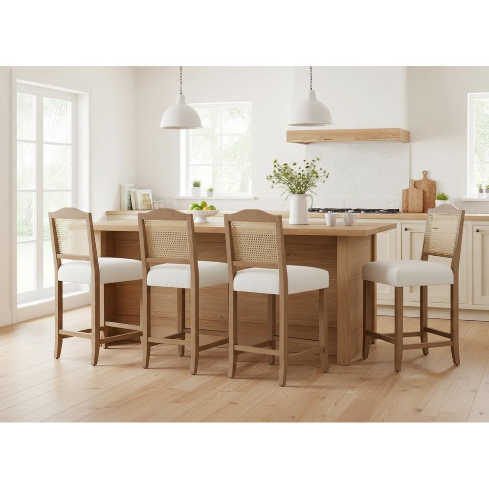 Set of 4 Linen Beige Cane Back – обзор и цена Home Bar Stools