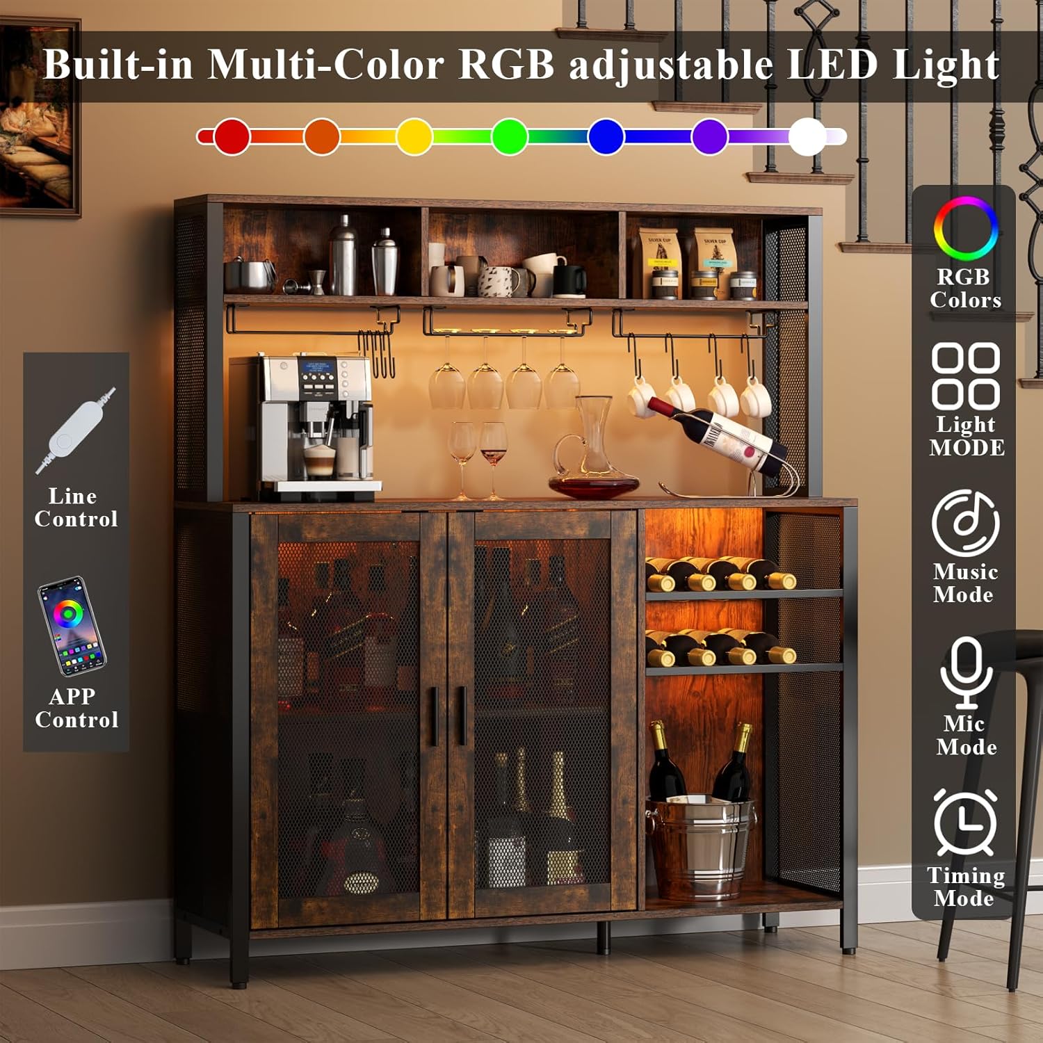 Wine Bar Cabinet with LED Ligh – обзор и цена Home Bar Setup