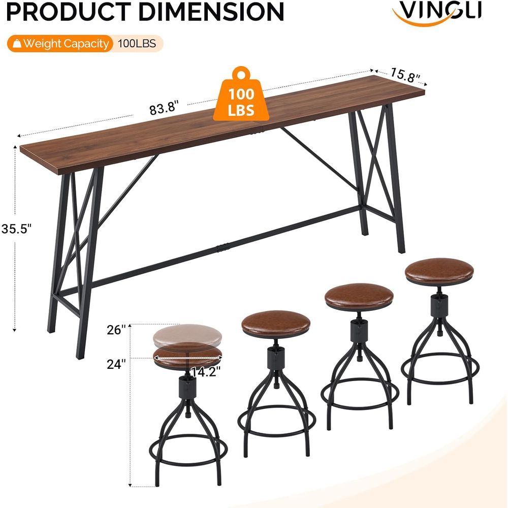84-Inch Wooden and Metal Bar T – обзор и цена Home Bar Stools